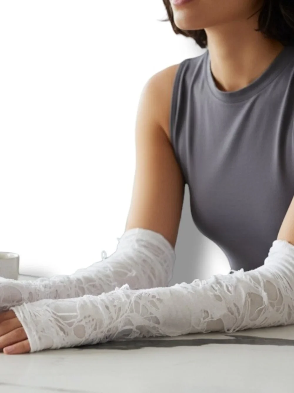 Ripped Long White Mummy Gloves Shredded Arm Warmers Ghost NWT